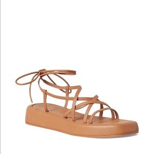 NIB LOEFFLER RANDALL BEAU WRAP PLATFORM SANDAL Size 7.5 Dark Sand